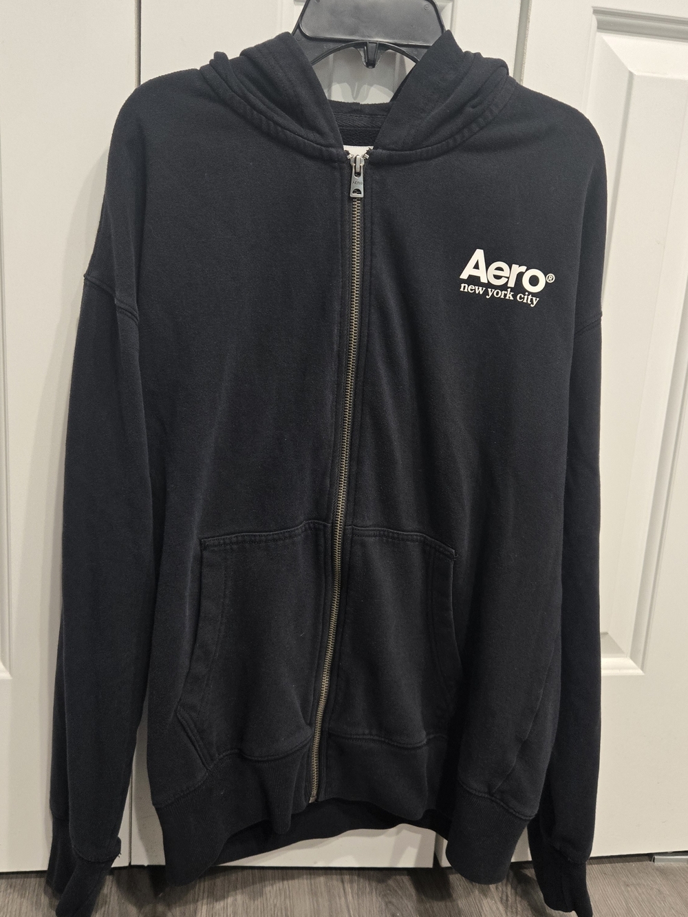 Aeropostale Black Zip-Up Hoodie with White Logo